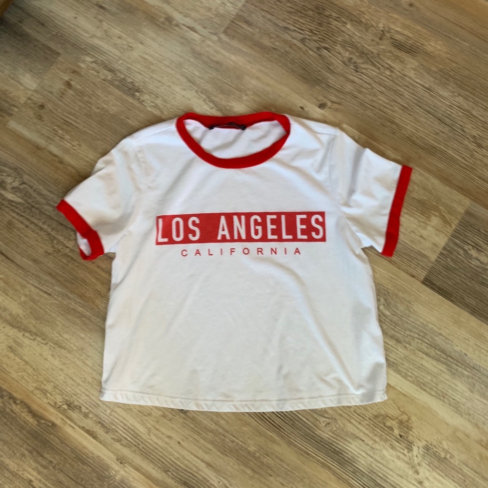 white LA crop top